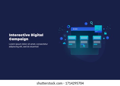 Interactive digital campaign, Digital marketing technology, Digital campaign management - conceptual vector illustration with icons