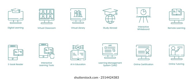 Iconos interactivos de aprendizaje digital y Educación remota