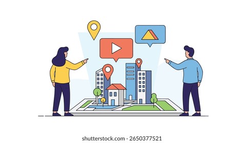 Experiência de mapa digital interativo conectando usuários a conteúdo localizado e recursos de realidade aumentada