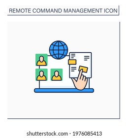 Interactive documents color icon. Distance work on laptop. Global network. People communicate online. Remote management concept.Isolated vector illustration