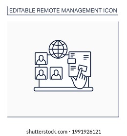 Interactive documents line icon. Distance work on laptop. Global network. People communicate online. Remote management concept.Isolated vector illustration. Editable stroke