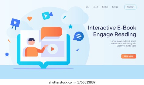 Interactive e book engage reading for campaign web website home homepage landing page template with filled color modern flat style design vector illustration