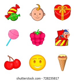 Interactive entertainment for kid icons set. Cartoon set of 9 interactive entertainment for kid vector icons for web isolated on white background