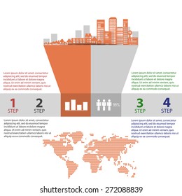 Interactive graphics with elements of the city, banners and stickers.