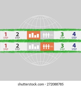 Interactive graphics on grass background with elements of infographics