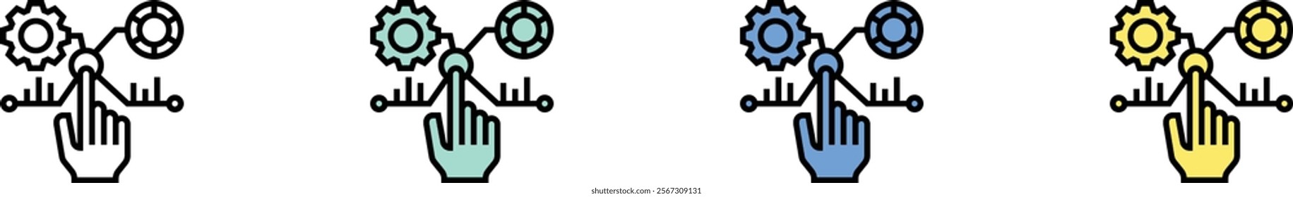 interactive icon. Outline, Green, Blue and Yellow Style Design Isolated On White Background