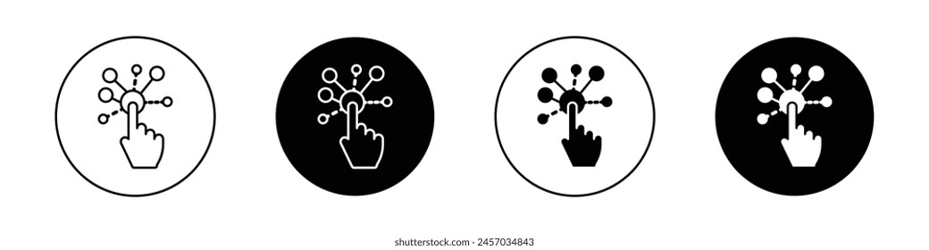 Conjunto de iconos interactivos. elección del símbolo de Vector de variedad. signo de función de pantalla táctil. Botón de pulsación o Hacer clic. toque el símbolo de control de dedo en un estilo de relleno y contorno negro.