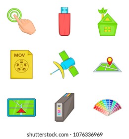 Interactive icons set. Cartoon set of 9 interactive vector icons for web isolated on white background