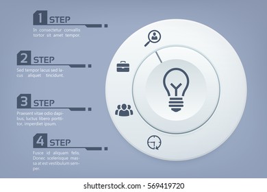 Interactive infographic concept with gray control button four options and business icons on light background vector illustration