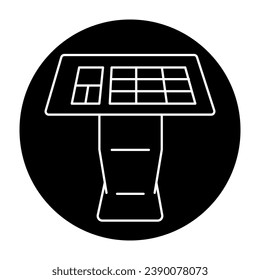 Interactive information kiosk in black line icon. Self service machine. Pictogram for web page, mobile app, promo.