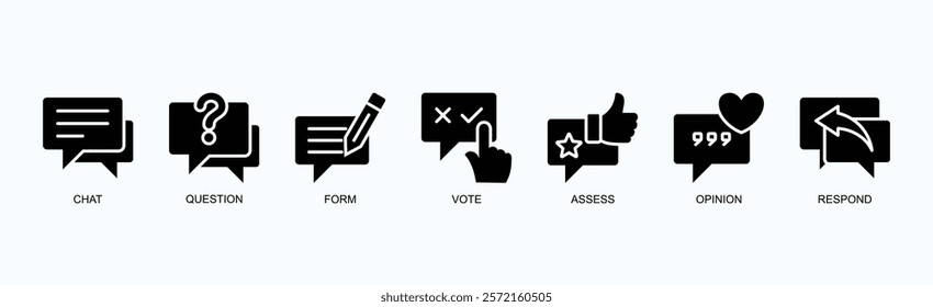 Interactive Insights Icon Set Isolated Vector Illustration Concept With Icon Of Chat, Question, Form, Vote, Assess, Opinion, Respond In Glyph Style