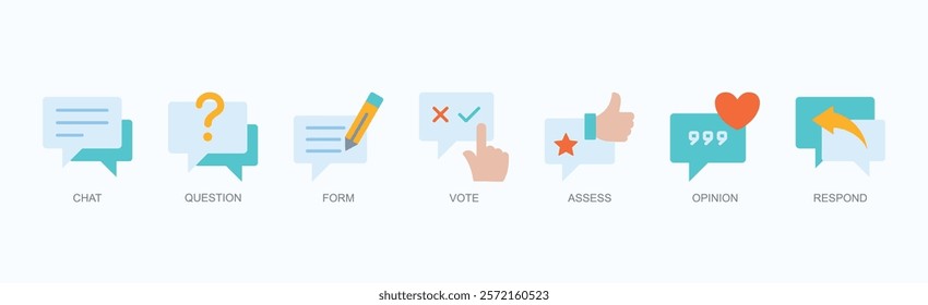 Interactive Insights Icon Set Isolated Vector Illustration Concept With Icon Of Chat, Question, Form, Vote, Assess, Opinion, Respond In Flat Style