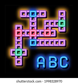 Interactive Kids Game Crossword neon light sign vector. Glowing bright icon transparent symbol illustration
