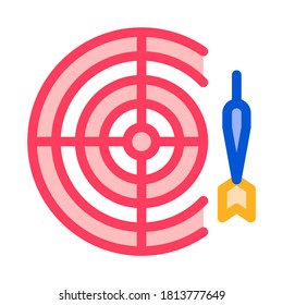 Interactive Kids Game Darts Vector Thin Line Icon. Baby Pub Bar Play Game With Dart And Board Children Playing Gaming Items Pieces Linear Pictogram. Joyful Things Contour Illustration