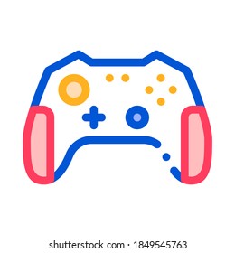 Interactive Kids Video Games Gamepad Vector Icon Thin line. Video Play Controller Joystick Detail Game Children Playing Gaming Items Linear Pictogram. Contour Illustration