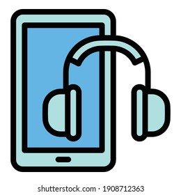Interactive learning headphones icon. Outline interactive learning headphones vector icon for web design isolated on white background