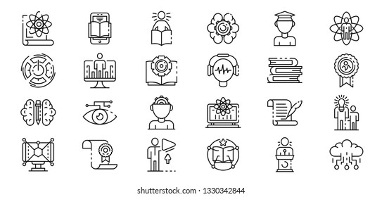 Interactive learning icons set. Outline set of interactive learning vector icons for web design isolated on white background
