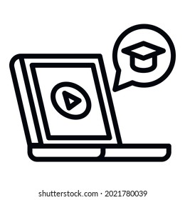 Interactive learning laptop icon. Outline interactive learning laptop vector icon for web design isolated on white background