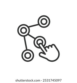 Interaktiv, im Liniendesign. Interaktiv, Engagement, Teilnahme, Verbindung, Kommunikation, Zusammenarbeit, Reaktion auf weißen Hintergrund Vektor. Interaktiv, im Liniendesign, editierbares Strichsymbol