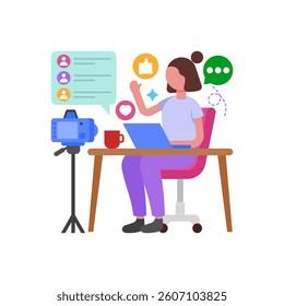 Interactive Live Streaming Session Flat Vector Illustration