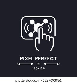 Interactive live streaming white solid desktop icon. Audience engagement. Online broadcast. Pixel perfect 128x128, outline 4px. Silhouette symbol for dark mode. Glyph pictogram. Vector isolated image