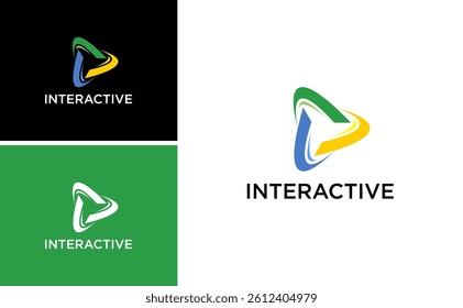 interactive logo vector with connection concept. online interaction graphic design. Dynamic motion together logo