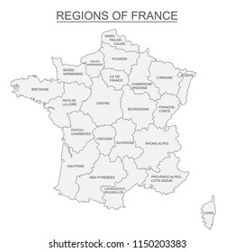 Interactive map of metropolitans French regions on white background. 