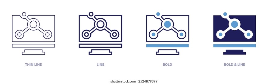 Icono de marketing interactivo en 4 estilos diferentes. Línea delgada, línea, negrita y línea negrita. Estilo duotono. Trazo editable.
