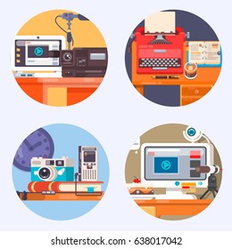 Interactive Media Gadget Electronics Technology Concept icon. Flat vector illustration