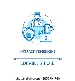 Interactive medicine concept icon. Telemedicine services types. Online medical clinic. Future health care idea thin line illustration. Vector isolated outline RGB color drawing. Editable stroke