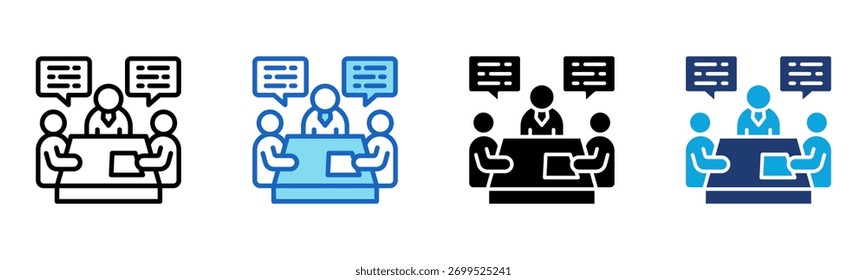 Icono de reunión interactiva Ilustración vectorial de estilos múltiples