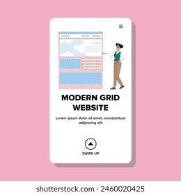 interactive modern grid website vector. dynamic sleek, user innovative, clean intuitive interactive modern grid website web flat cartoon illustration