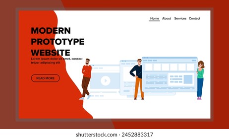 interactive modern prototype websie vector. dynamic user, cutting edge, minimalist intuitive interactive modern prototype websie web flat cartoon illustration