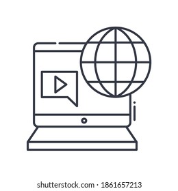 Interactive multimedia icon, linear isolated illustration, thin line vector, web design sign, outline concept symbol with editable stroke on white background.