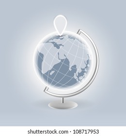 Interactive navigational pin on a globe - web navigation visual concept