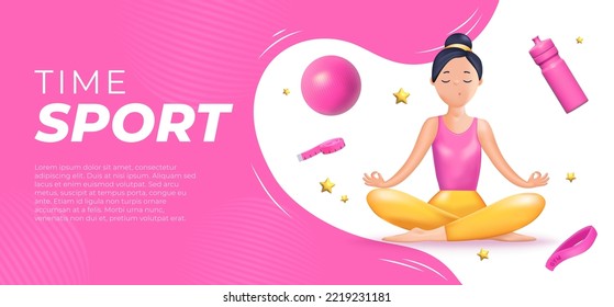 Interactive online yoga workout with personal coach on screen of mobile phone. Tiny man training at home, people practice meditation, sport exercises 3d vector illustration.