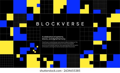 Interactive Pixel Pattern–Bold Yellow, Blue, and Black Vector Background for Futuristic Web Projects and Apps