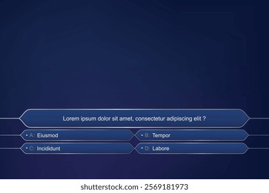 Interactive quiz game interface with a question and four choice answers on a blue background.