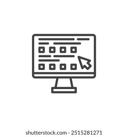 Icono de línea de prueba interactiva. signo de estilo lineal para concepto y Diseño web móvil. Pantalla de la computadora con el ícono de Vector de contorno de opciones de elección. Símbolo, ilustración del logotipo. Gráficos de Vector