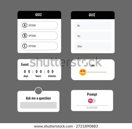 Interactive Quiz and Poll UI Stickers Set, Question, Voting and Engagement Interface Elements