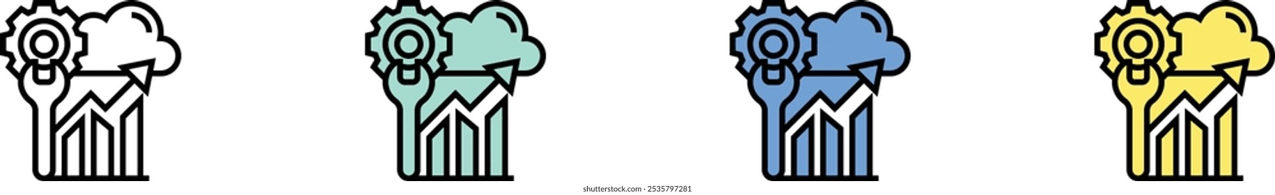 interactive solutions icon. Outline, Green, Blue and Yellow Style Design Isolated On White Background