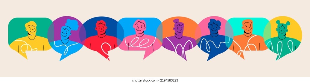 Interactive speech bubbles communication  concept teamwork and connection. Colorful vector illustration