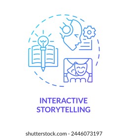 Interactive storytelling blue gradient concept icon. Prompt engineering technique. Role playing with chatbot. Round shape line illustration. Abstract idea. Graphic design. Easy to use in article