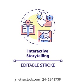 Interactive storytelling multi color concept icon. Prompt engineering technique. Role playing with chatbot. Round shape line illustration. Abstract idea. Graphic design. Easy to use in article