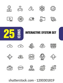 Interactive system icons. Set of line icons. Cloud service, virtual reality, social media. Internet technology concept. Illustration can be used for topics like internet technology, network, apps.