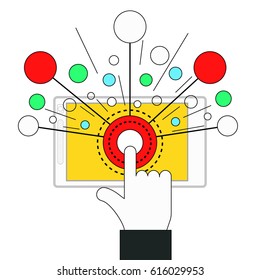 Interactive technology design concept thin line style illustration