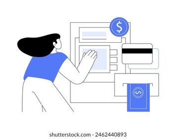 Interactive teller machine isolated cartoon vector illustrations. Customer using ITM with remote teller 24 hour, video banking service, business people, financial institution vector cartoon.