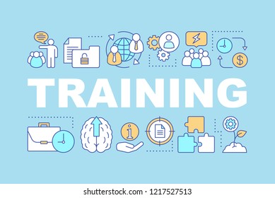 Interactive training word concepts banner. Business coaching and teaching. Presentation. Education. Business development. Isolated lettering typography with linear icons. Vector outline illustration