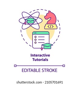 Interactive tutorials concept icon. Online course for education. Coding abstract idea thin line illustration. Isolated outline drawing. Editable stroke. Roboto-Medium, Myriad Pro-Bold fonts used