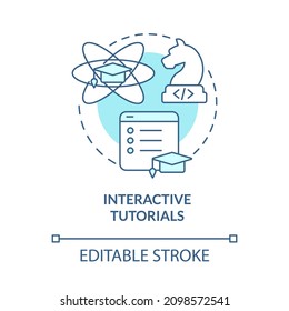 Interactive tutorials turquoise concept icon. Online class. Coding abstract idea thin line illustration. Isolated outline drawing. Editable stroke. Roboto-Medium, Myriad Pro-Bold fonts used